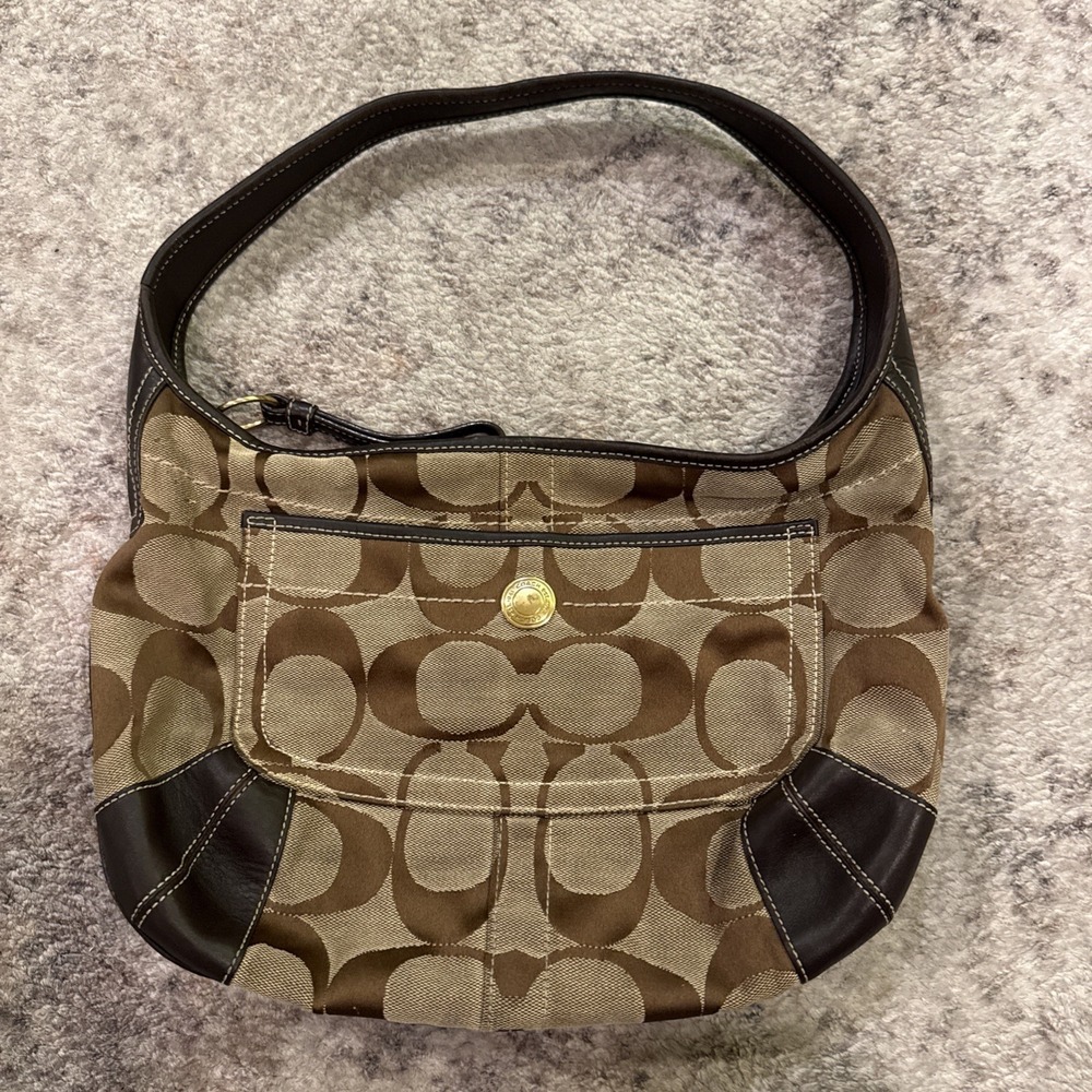Coach‎ Signature Ergo Hobo Shoulder Bag In Brown Canvas With Leather Brown Trim